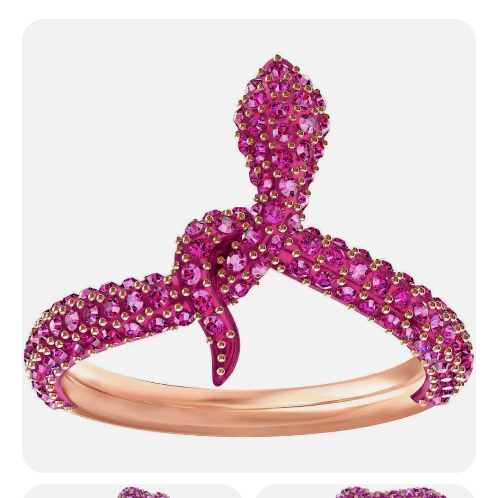 Swarovski Leslie Snake Ring, Size 52, Fuchsia Crystals & Rose Gold, ring